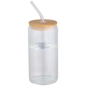 Jarra de 500 ml de vidrio borosilicato de pared simple con tapa de bambú 'Mirage'