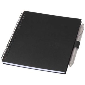 Juego de libreta de tapa blanda y bolígrafo de plástico reciclado (tinta azul) 'Niove'
