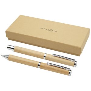 Set de regalo de bolígrafo y rollerball de bambú 'Apolys' (tinta negra)