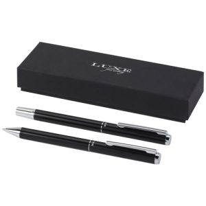 Set de regalo de bolígrafo y rollerball de aluminio reciclado 'Lucetto' (tinta negra)