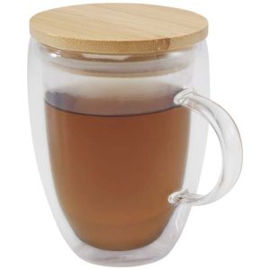 Taza de vidrio de 350 ml con tapa de bambú 'Leona'