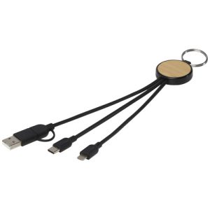 Cable de carga 6 en 1 de plástico reciclado/bambú con llavero 'Tecta'