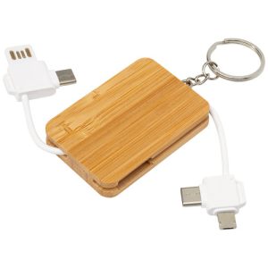 Llavero de bambú con cable de carga retráctil 6 en 1 'Reel'