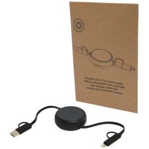 Cable retráctil 5 en 1 de 100 cm de plástico reciclado y aluminio para sincronización de datos y carga rápida de 45 W 'Alasia'