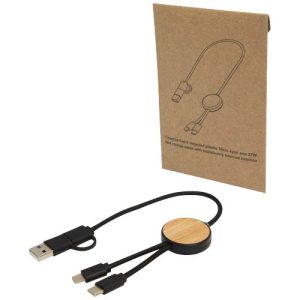 Cable 5 en 1 de plástico reciclado de 30 cm para sincronización de datos y carga rápida de 27 W con detalles de bambú 'Chechia'