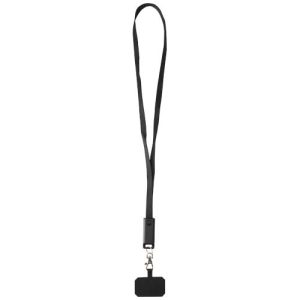Lanyard de plástico reciclado para smartphone con sincronización de datos integrada y cable 5 en 1 de carga rápida de 65 W 'Franz'