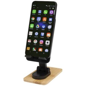 Soporte para teléfono de sobremesa plegable de plástico reciclado con detalles de bambú 'Alfirk'