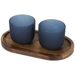 Set de bandeja de madera y vasos de vidrio acabado mate 'Male'