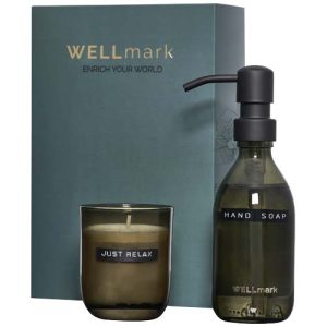 Dispensador de jabón de manos de 250 ml y juego de velas aromáticas de 150 g con fragancia de lino fresco 'Wellmark Discovery'